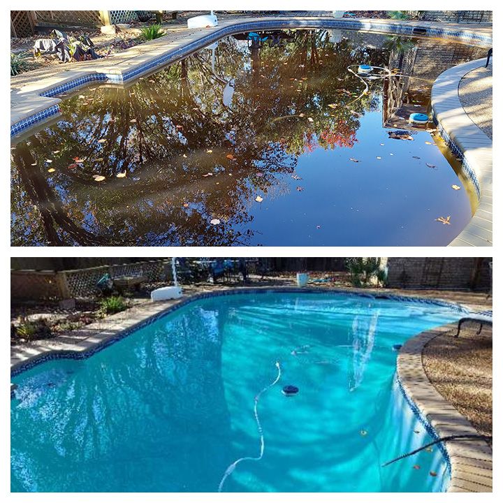 Pool leaf cleanup before and after